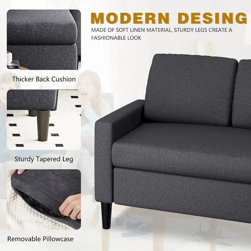 74 umwandelbares Ecksofa, kleines L-förmiges Sofa