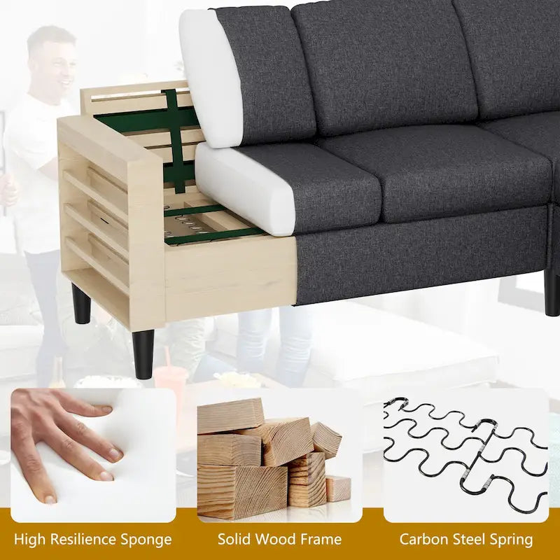 74 umwandelbares Ecksofa, kleines L-förmiges Sofa