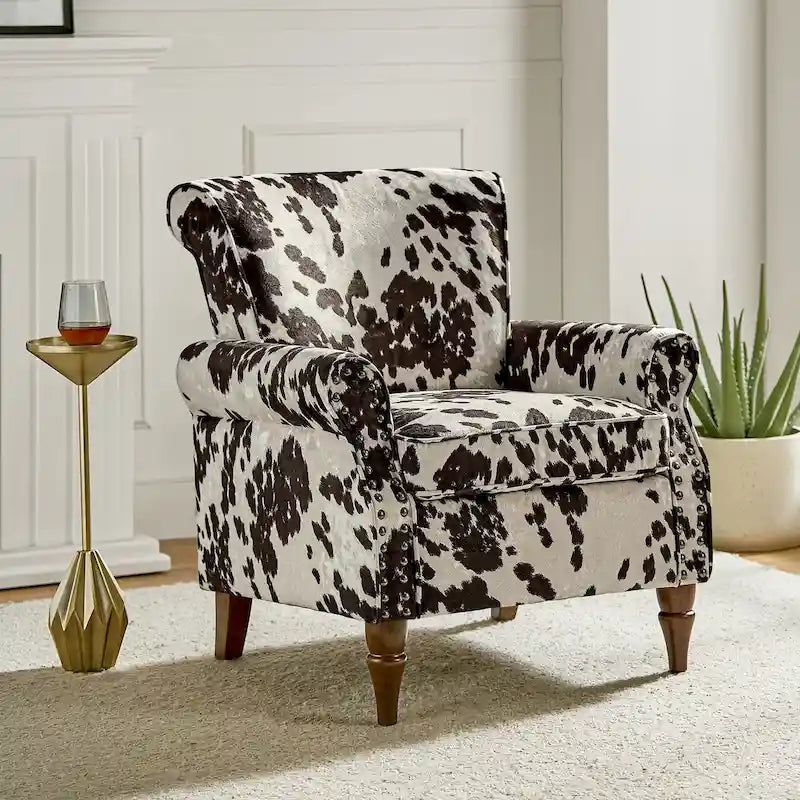Silla decorativa de poliéster de estilo tradicional, con brazos curvos y ribete de tachuelas