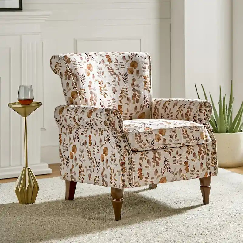 Silla decorativa de poliéster de estilo tradicional, con brazos curvos y ribete de tachuelas