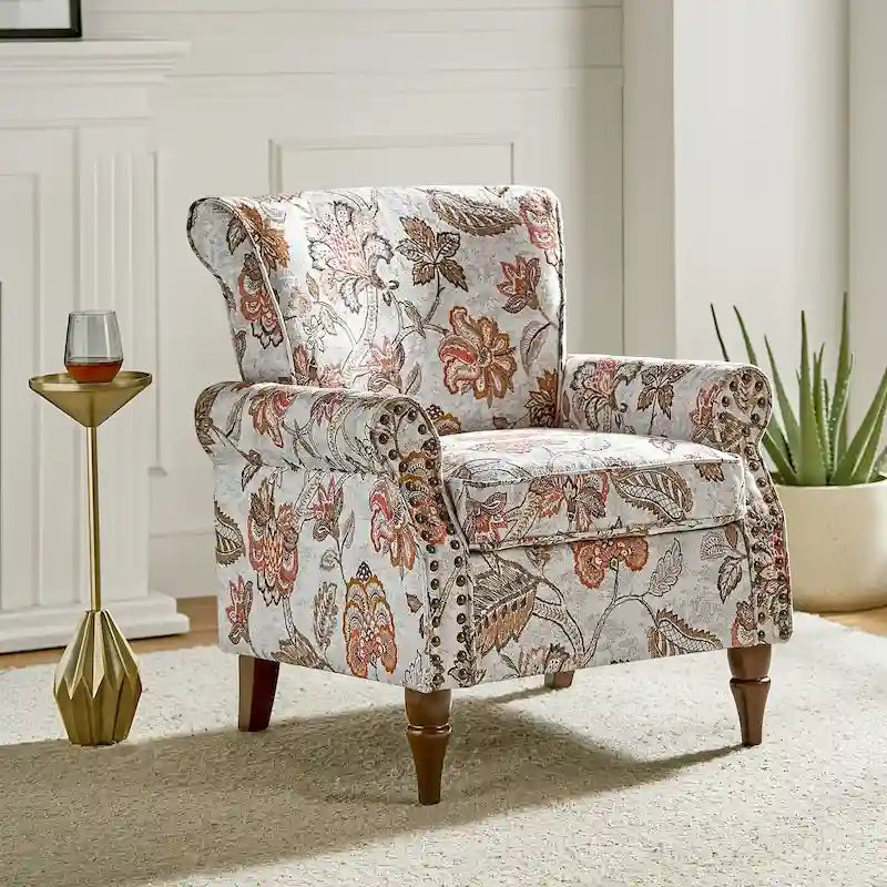 Silla decorativa de poliéster de estilo tradicional, con brazos curvos y ribete de tachuelas