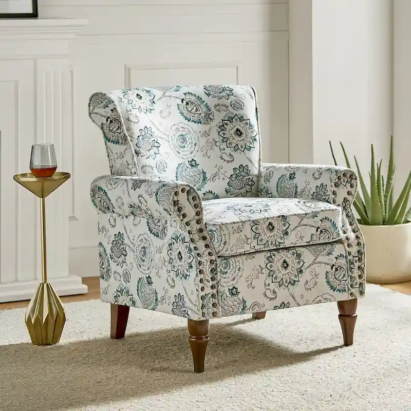 Silla decorativa de poliéster de estilo tradicional, con brazos curvos y ribete de tachuelas