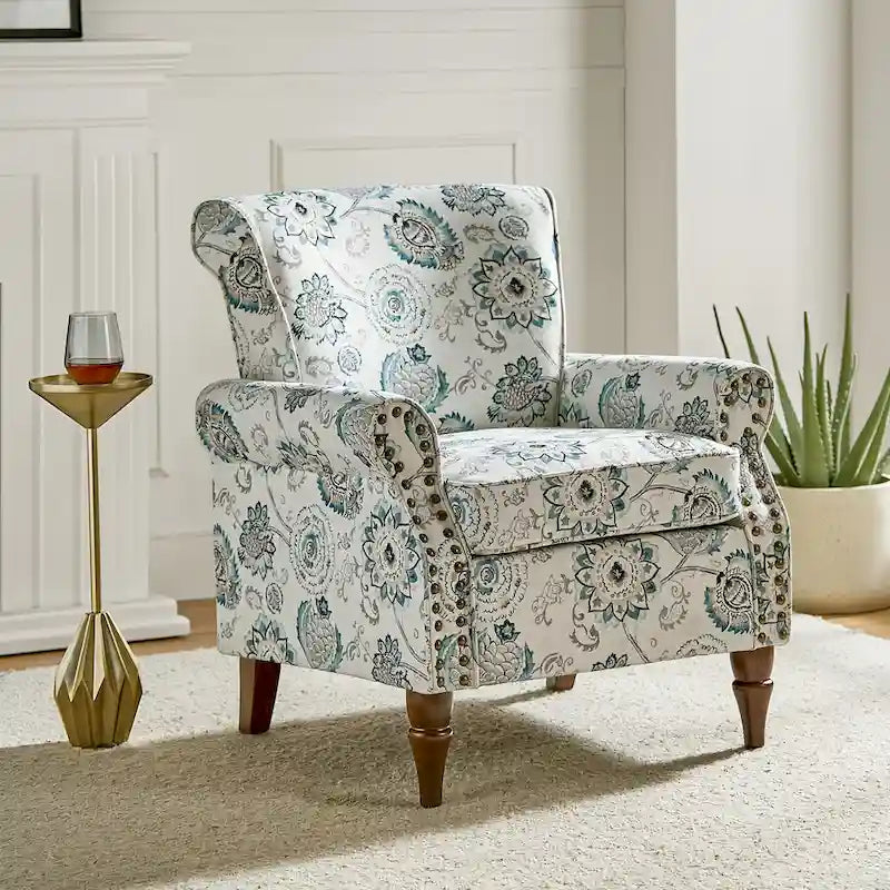 Silla decorativa de poliéster de estilo tradicional, con brazos curvos y ribete de tachuelas