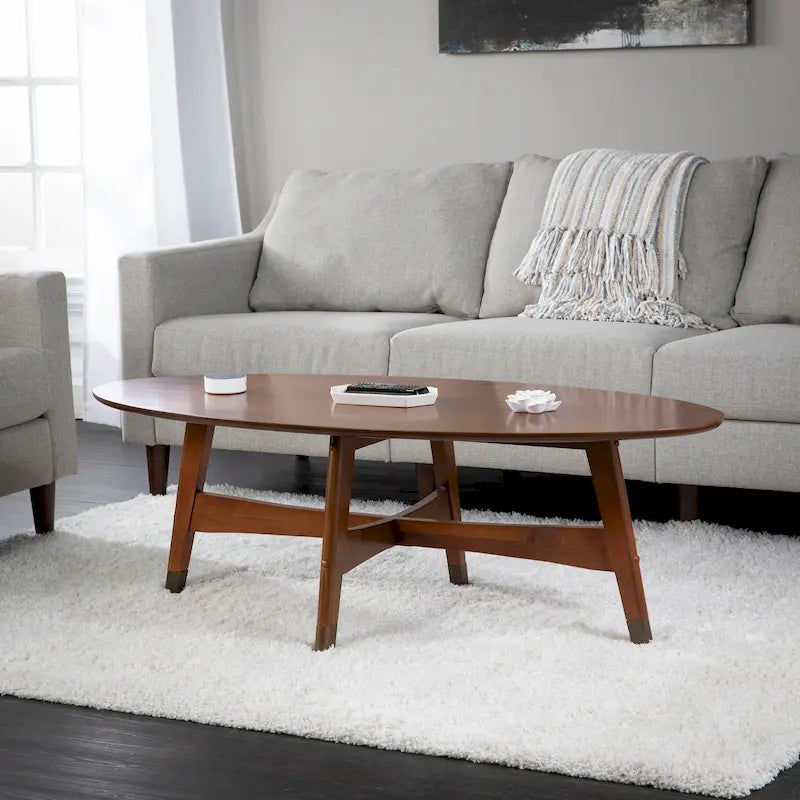 Mesa de centro ovalada de madera de estilo moderno de mediados de siglo