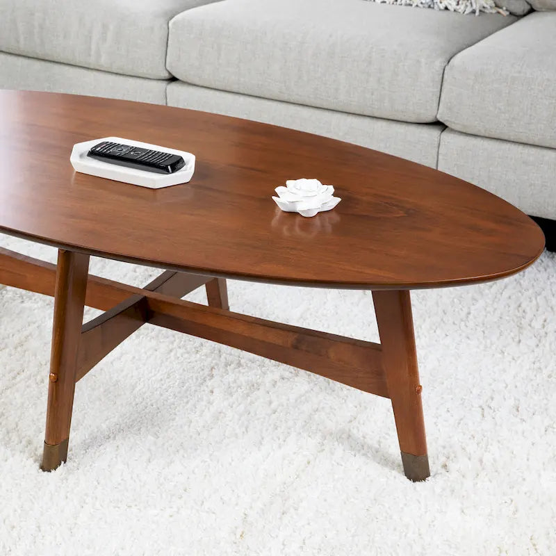 Table basse ovale en bois moderne du milieu du siècle