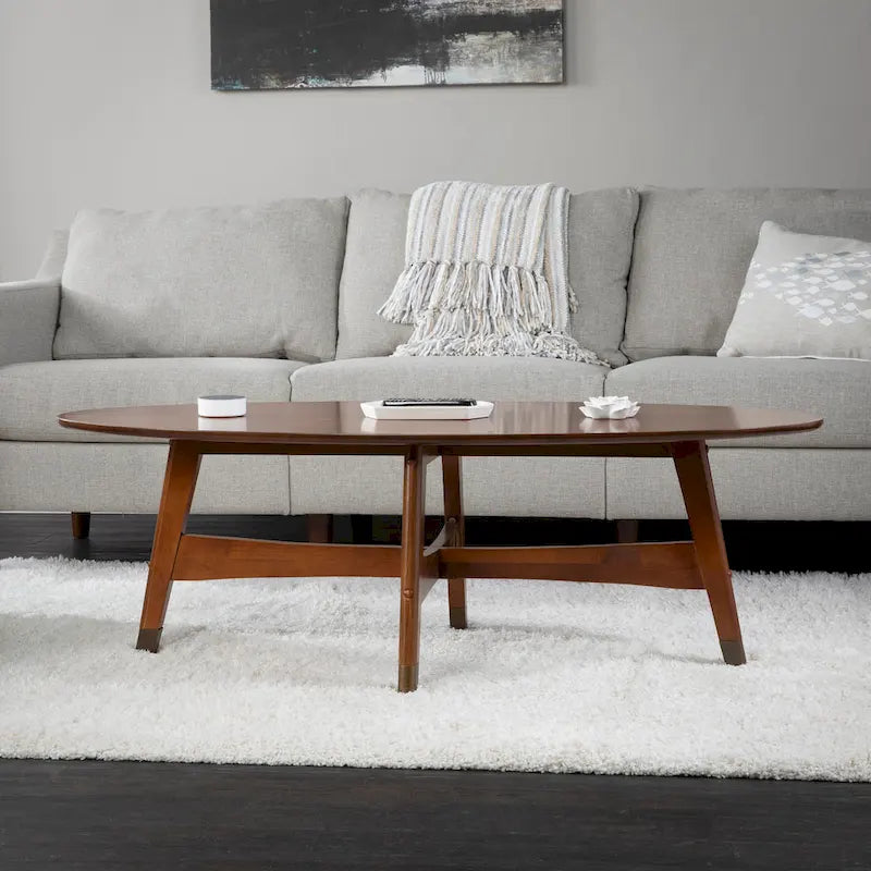 Table basse ovale en bois moderne du milieu du siècle