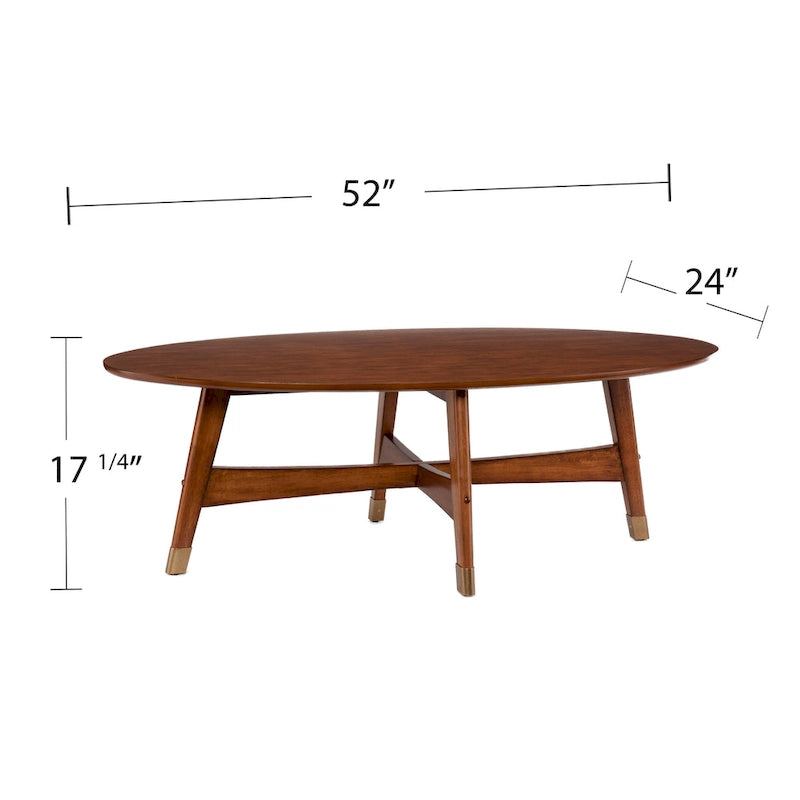 Mesa de centro ovalada de madera de estilo moderno de mediados de siglo