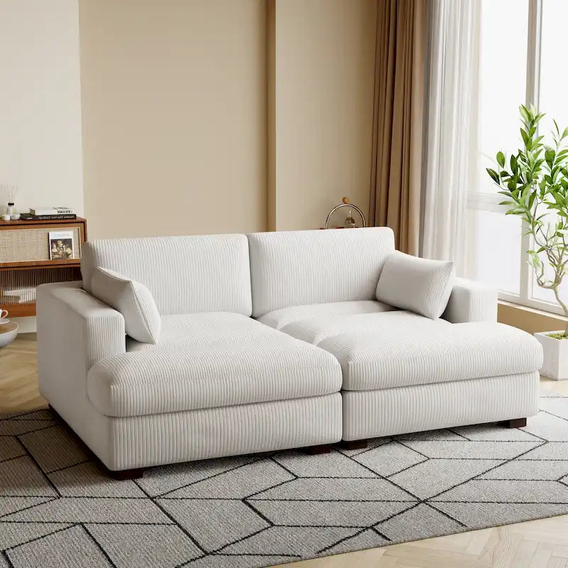Grand canapé-lit modulaire d’angle en velours côtelé avec méridienne