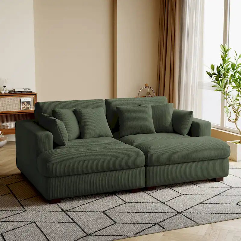 Großes modulares Cord-Ecksofa mit Schlaffunktion und Chaiselongue
