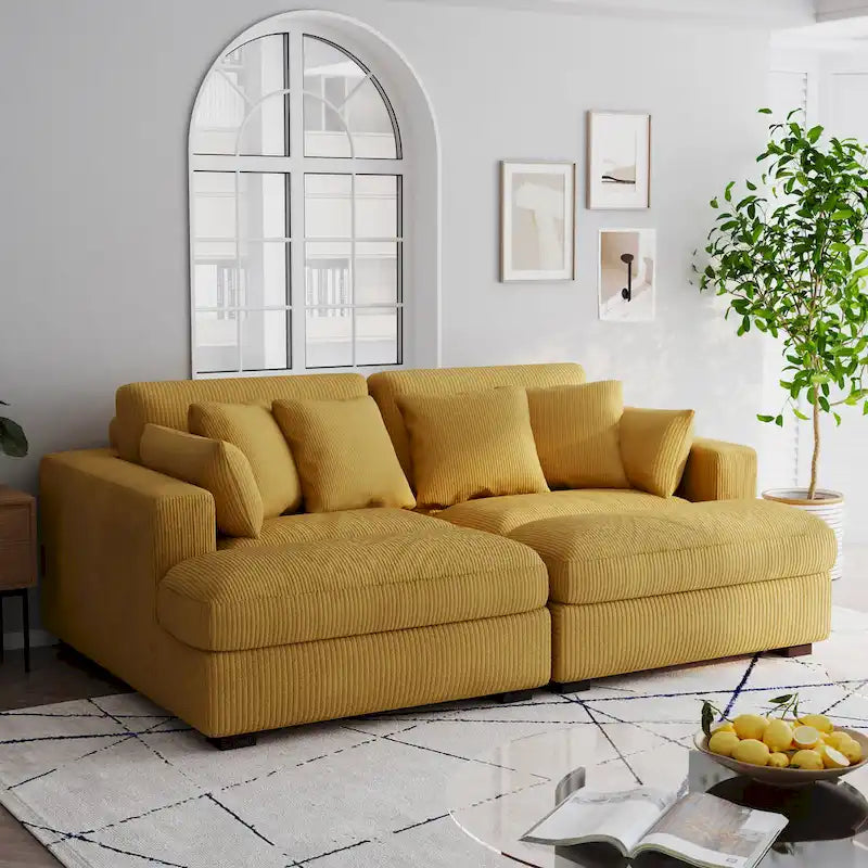 Großes modulares Cord-Ecksofa mit Schlaffunktion und Chaiselongue