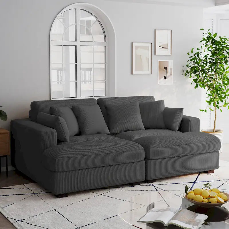 Großes modulares Cord-Ecksofa mit Schlaffunktion und Chaiselongue