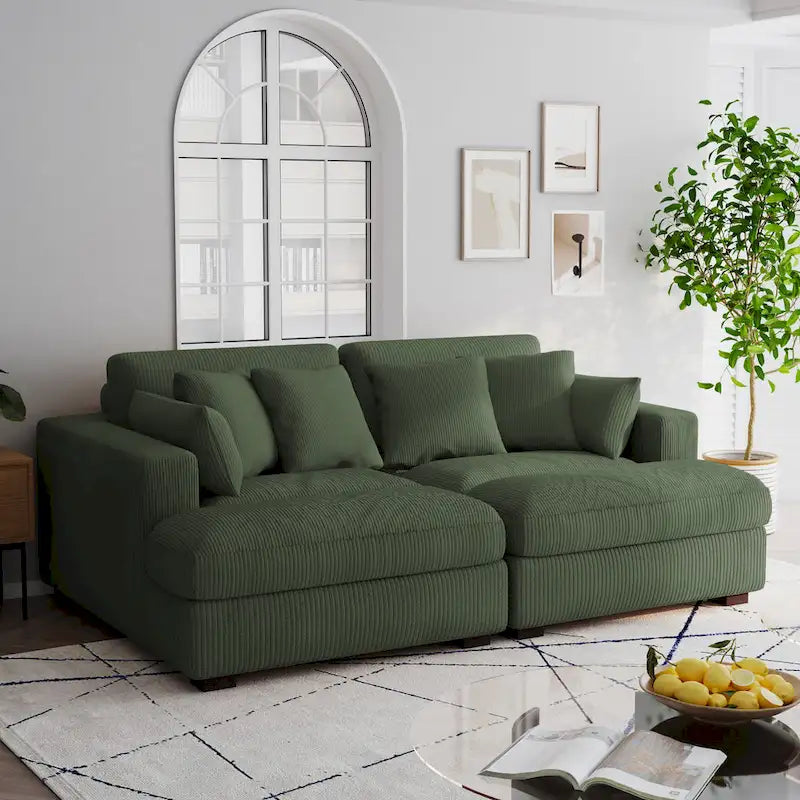 Großes modulares Cord-Ecksofa mit Schlaffunktion und Chaiselongue
