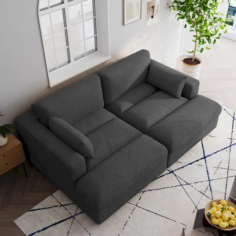 Großes modulares Cord-Ecksofa mit Schlaffunktion und Chaiselongue