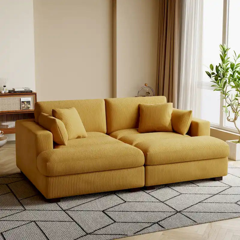Großes modulares Cord-Ecksofa mit Schlaffunktion und Chaiselongue