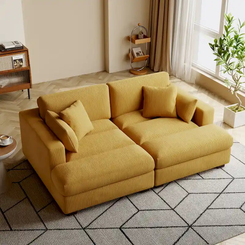 Großes modulares Cord-Ecksofa mit Schlaffunktion und Chaiselongue