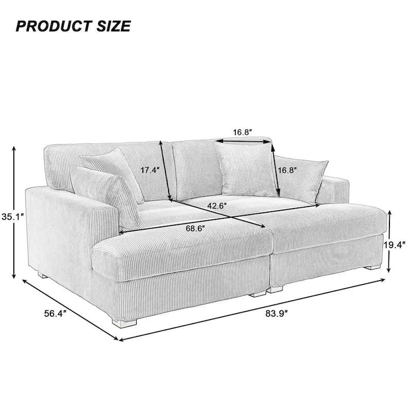 Großes modulares Cord-Ecksofa mit Schlaffunktion und Chaiselongue