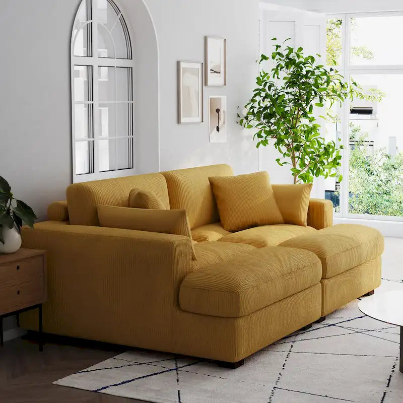 Großes modulares Cord-Ecksofa mit Schlaffunktion und Chaiselongue
