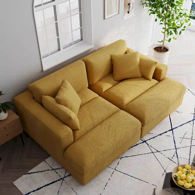 Großes modulares Cord-Ecksofa mit Schlaffunktion und Chaiselongue