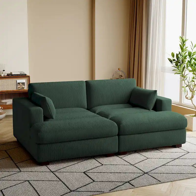Großes modulares Cord-Ecksofa mit Schlaffunktion und Chaiselongue