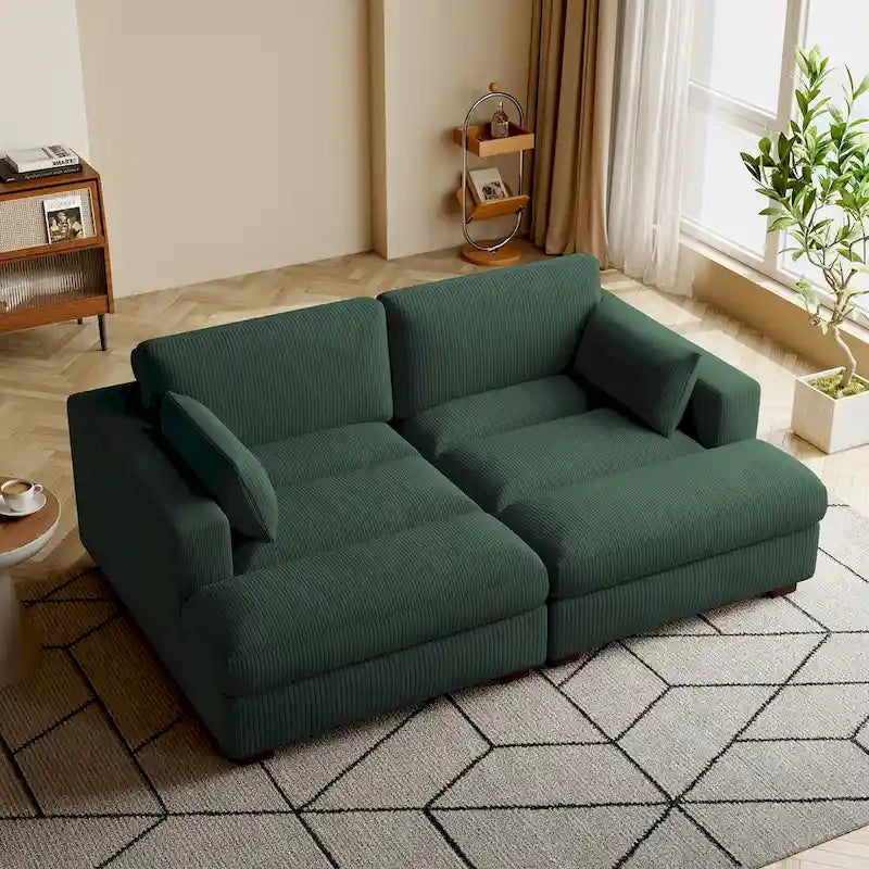 Großes modulares Cord-Ecksofa mit Schlaffunktion und Chaiselongue