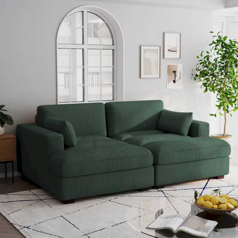Großes modulares Cord-Ecksofa mit Schlaffunktion und Chaiselongue
