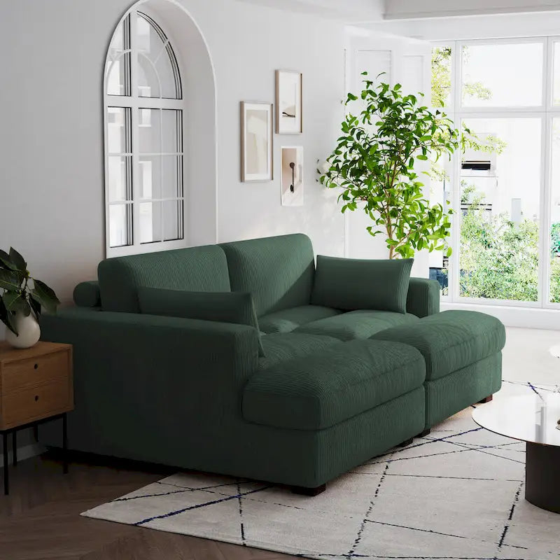 Großes modulares Cord-Ecksofa mit Schlaffunktion und Chaiselongue