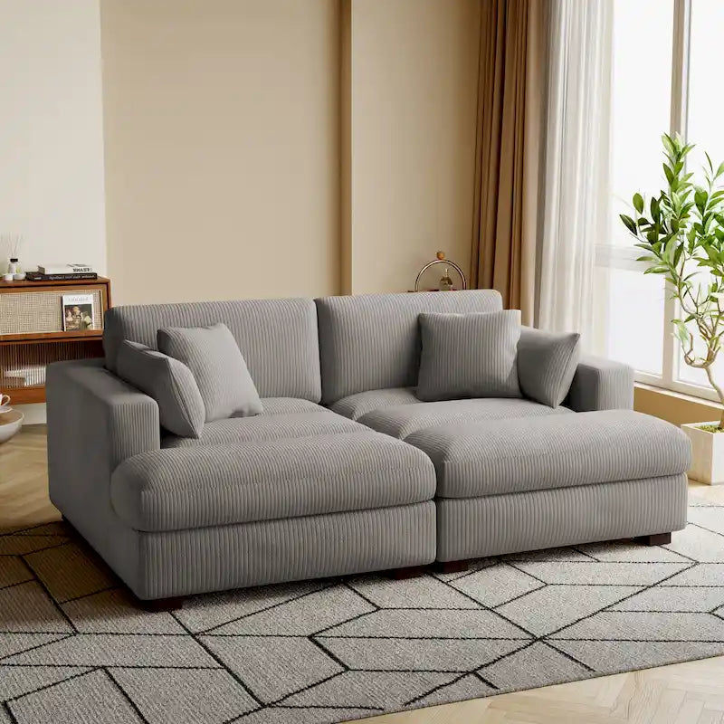 Großes modulares Cord-Ecksofa mit Schlaffunktion und Chaiselongue