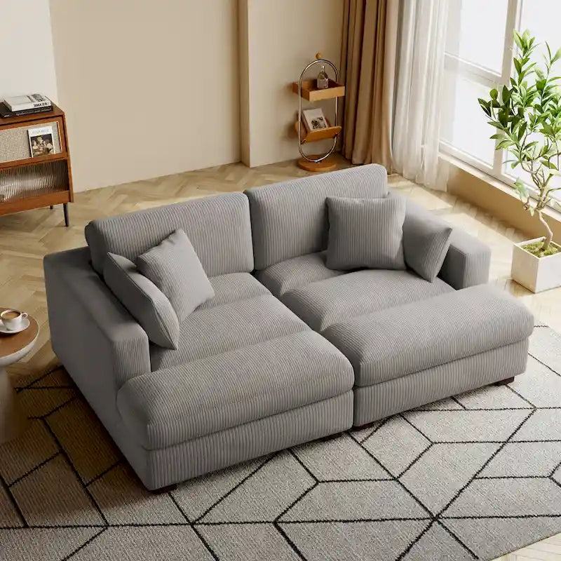 Großes modulares Cord-Ecksofa mit Schlaffunktion und Chaiselongue