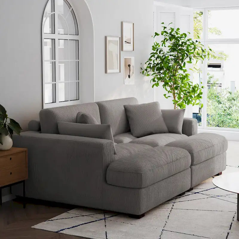 Großes modulares Cord-Ecksofa mit Schlaffunktion und Chaiselongue