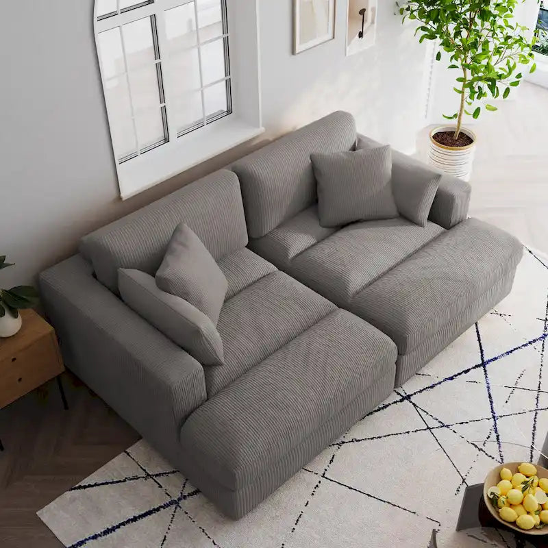 Großes modulares Cord-Ecksofa mit Schlaffunktion und Chaiselongue