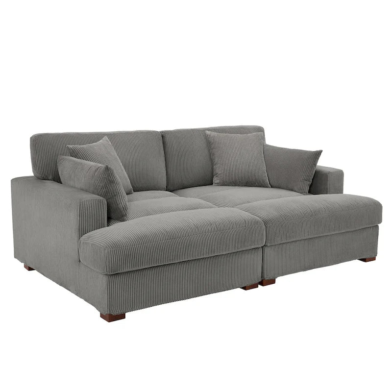 Großes modulares Cord-Ecksofa mit Schlaffunktion und Chaiselongue