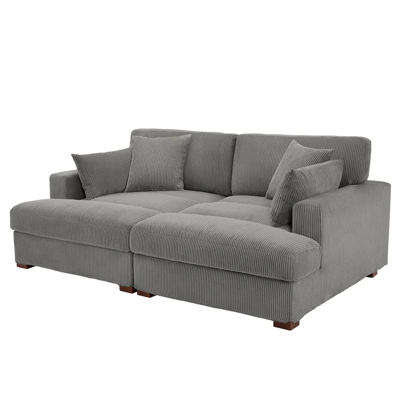 Großes modulares Cord-Ecksofa mit Schlaffunktion und Chaiselongue