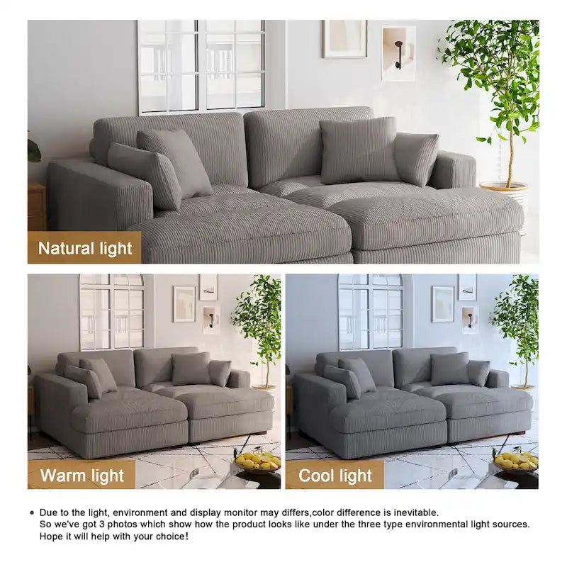 Großes modulares Cord-Ecksofa mit Schlaffunktion und Chaiselongue