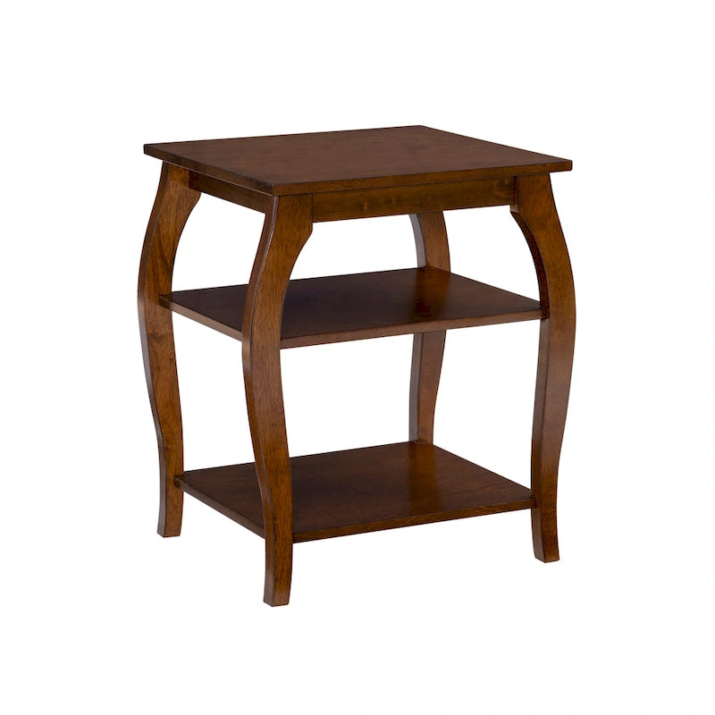 Mesa auxiliar rústica de madera con 2 estantes