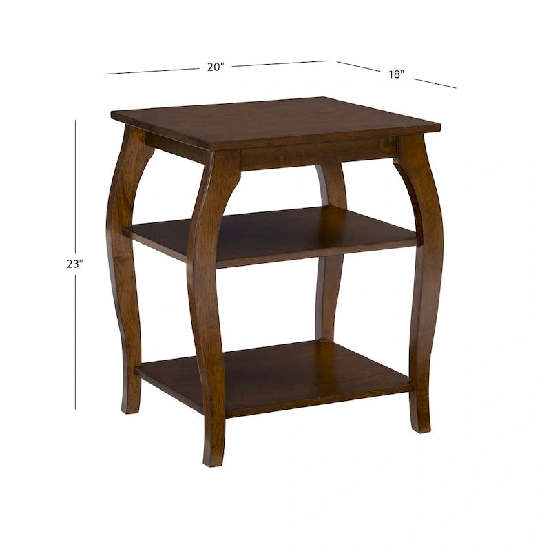Mesa auxiliar rústica de madera con 2 estantes