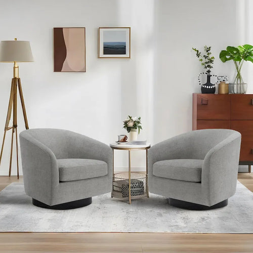 Lot de 2 fauteuils d’appoint pivotants à 360 en tissu, fauteuils tonneaux avec accoudoirs
