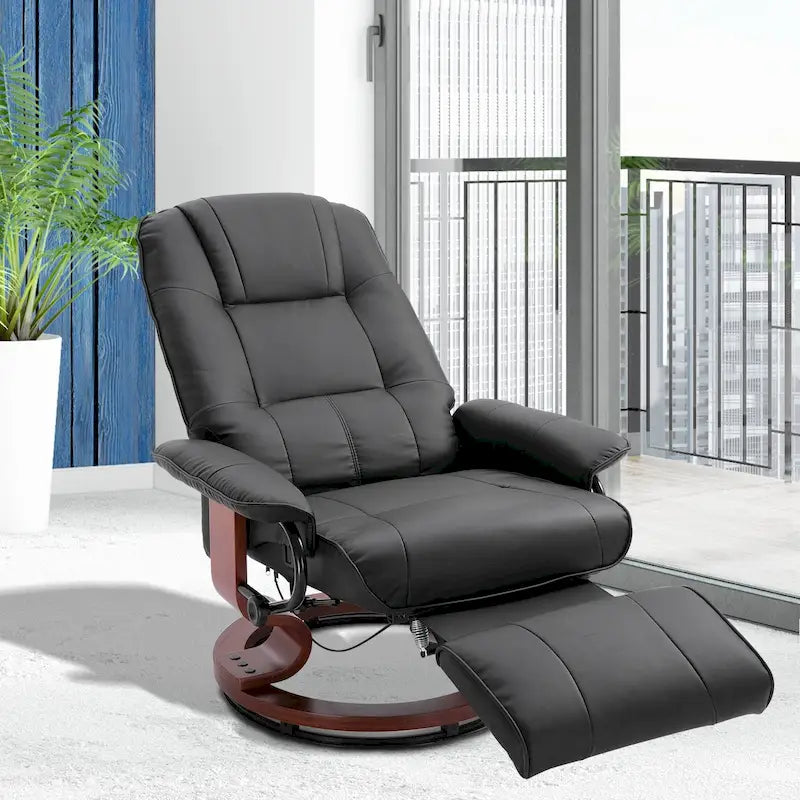 Sillón reclinable de cuero sintético con base giratoria y ajuste manual, con reposapiés cómodo y relajante