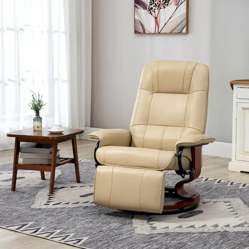 Sillón reclinable de cuero sintético con base giratoria y ajuste manual, con reposapiés cómodo y relajante