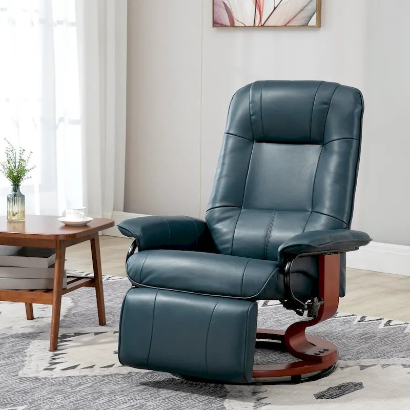 Sillón reclinable de cuero sintético con base giratoria y ajuste manual, con reposapiés cómodo y relajante