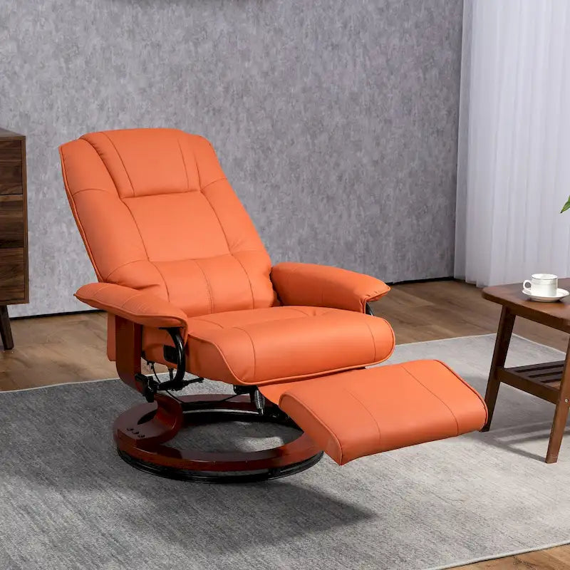 Sillón reclinable de cuero sintético con base giratoria y ajuste manual, con reposapiés cómodo y relajante