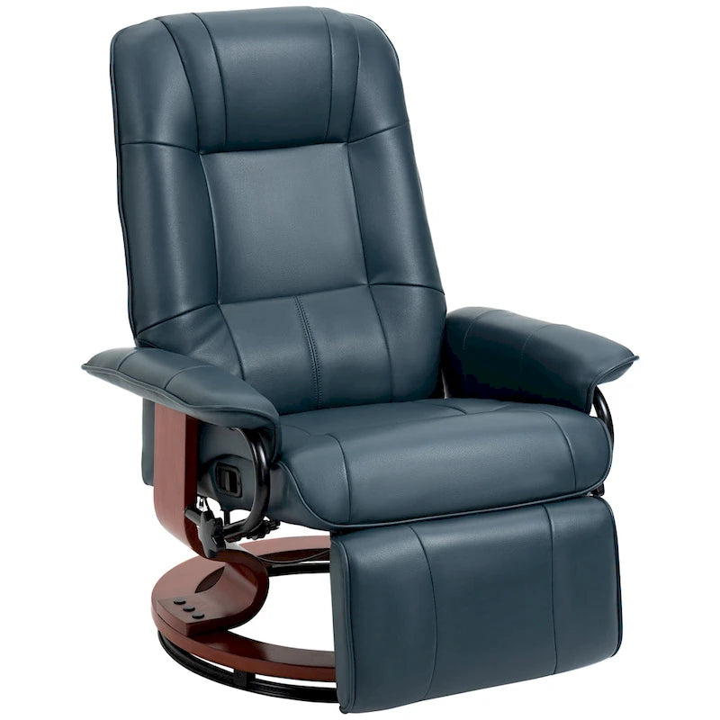 Sillón reclinable de cuero sintético con base giratoria y ajuste manual, con reposapiés cómodo y relajante