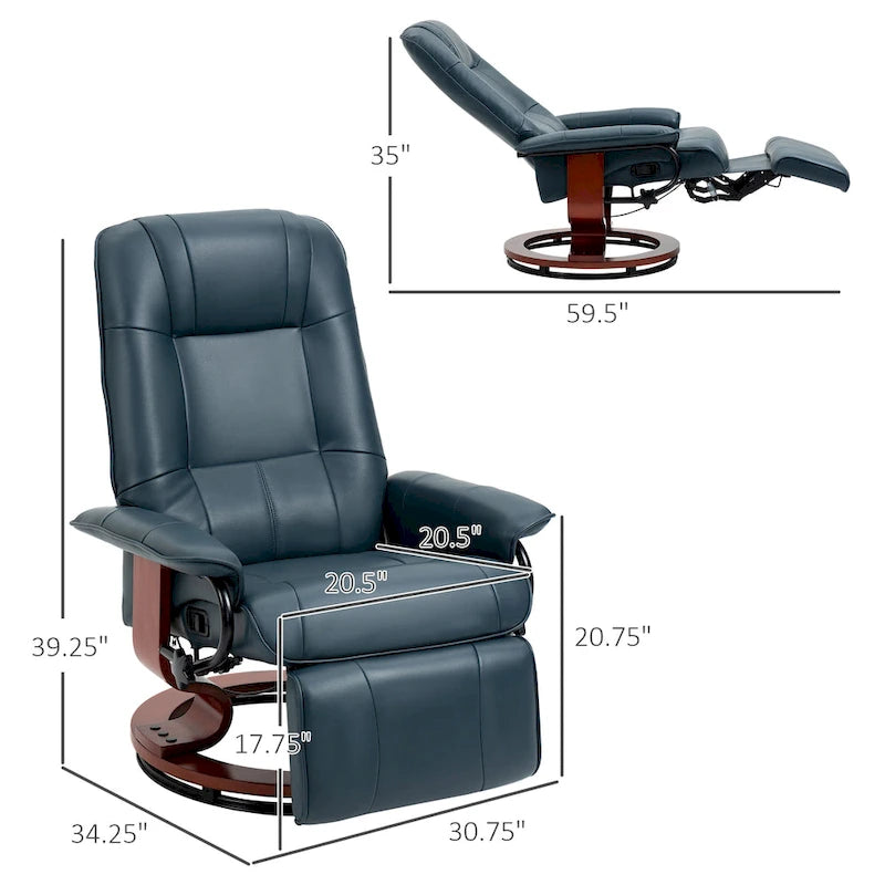 Sillón reclinable de cuero sintético con base giratoria y ajuste manual, con reposapiés cómodo y relajante