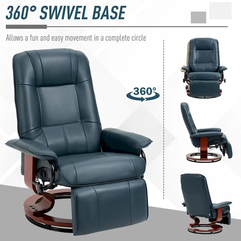 Sillón reclinable de cuero sintético con base giratoria y ajuste manual, con reposapiés cómodo y relajante