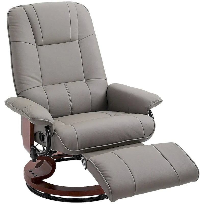 Sillón reclinable de cuero sintético con base giratoria y ajuste manual, con reposapiés cómodo y relajante