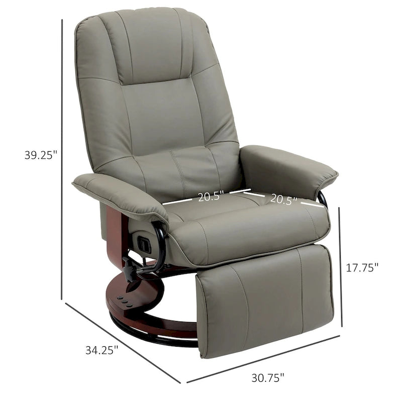 Sillón reclinable de cuero sintético con base giratoria y ajuste manual, con reposapiés cómodo y relajante