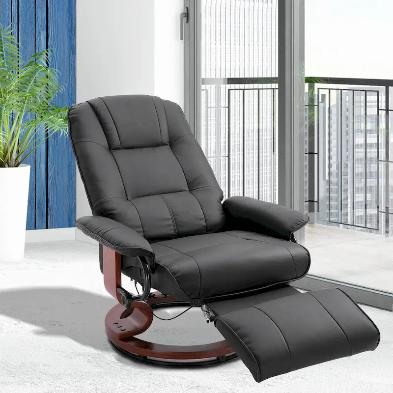 Sillón reclinable de cuero sintético con base giratoria y ajuste manual, con reposapiés cómodo y relajante