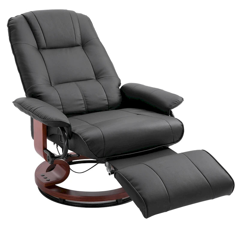 Sillón reclinable de cuero sintético con base giratoria y ajuste manual, con reposapiés cómodo y relajante