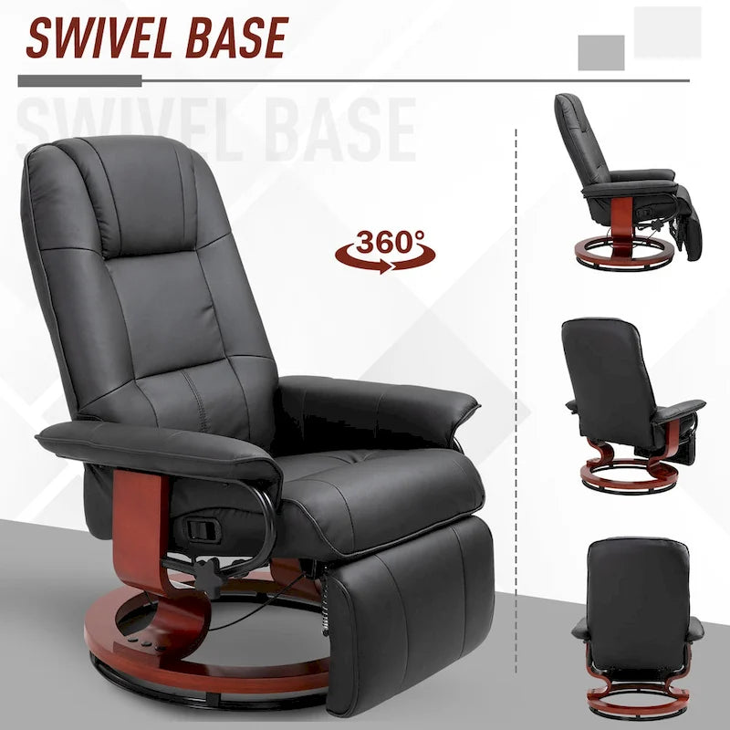 Sillón reclinable de cuero sintético con base giratoria y ajuste manual, con reposapiés cómodo y relajante