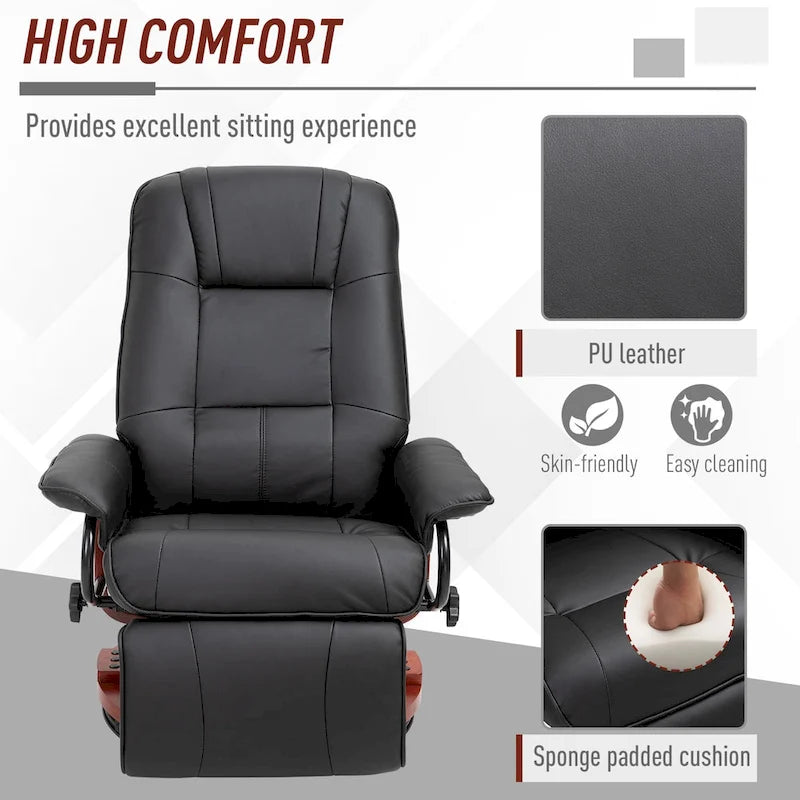 Sillón reclinable de cuero sintético con base giratoria y ajuste manual, con reposapiés cómodo y relajante