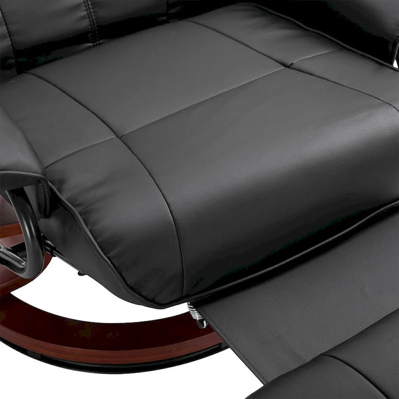 Sillón reclinable de cuero sintético con base giratoria y ajuste manual, con reposapiés cómodo y relajante